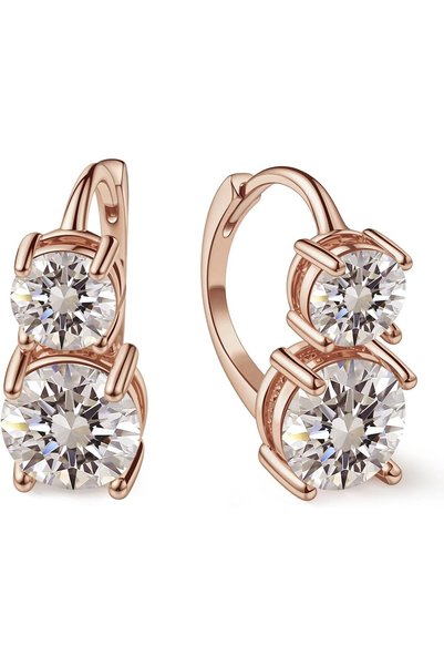 FEIKFEIZ Women's Moissanite Stud Earrings | Dual-Stone 1CT+2CT Lab-Grown Mois...