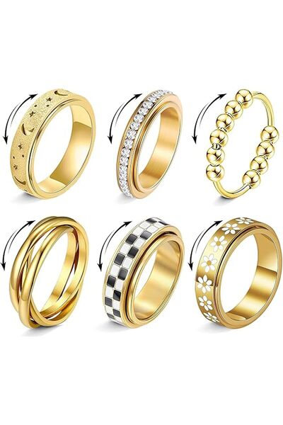 SYOSI Fidget Rings Jewelry Set, 6Pcs Adjustable Rotating Spinner Collection, ...