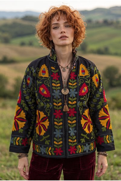 Bohoyasam Women's Suzani Embroidered Velvet Jacket – Ethnic Bohemian Design