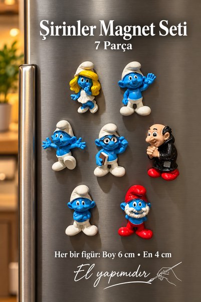 Genel Markalar Şirinler ve Gargamel Figürlü El Yapımı Buzdolabı Magneti 7’li ...