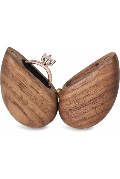 Tazweeq Wooden Ring Box, Heart Shaped Ring Box, Suitable for Wedding, Proposa...