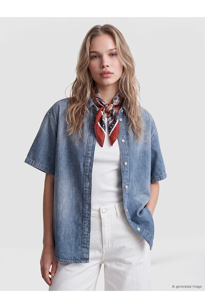 LC Waikiki قميص جينز نسائي فضفاض وواسع من LCW Vision Indigo Denim من NEVAVM