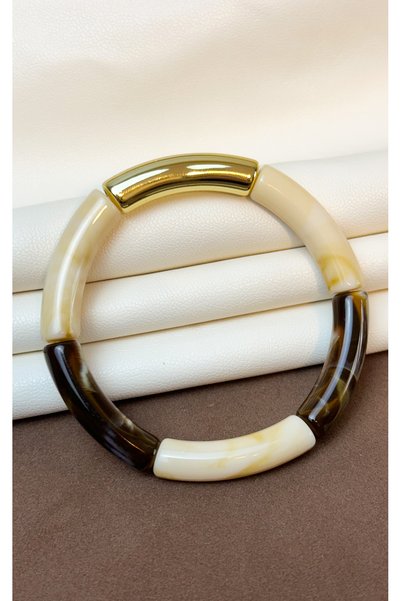 Dore Collection Acrylic Bamboo Boho-Chic Elasticated Colorful Bone Bracelet