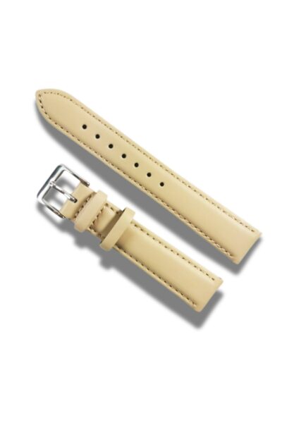 OEM Curea de ceas din piele crem, cataramă argintie, 18mm