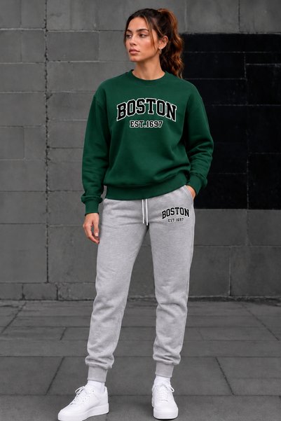 clothes 33 Crew-Neck Sweatshirt with Brushed Inside Print, Seasonal "Boston 1...