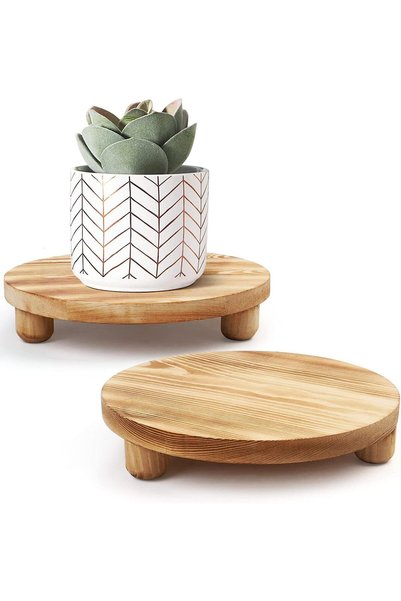 GENERAL Wood Riser for Decor, 2 Pack Wood Pedestal Stand for Display, Round W...