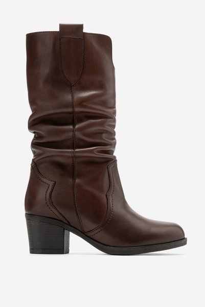 Dericlub Women's Short-Heeled Boots with Gussets, Genuine Leather, SABINE BROWN
