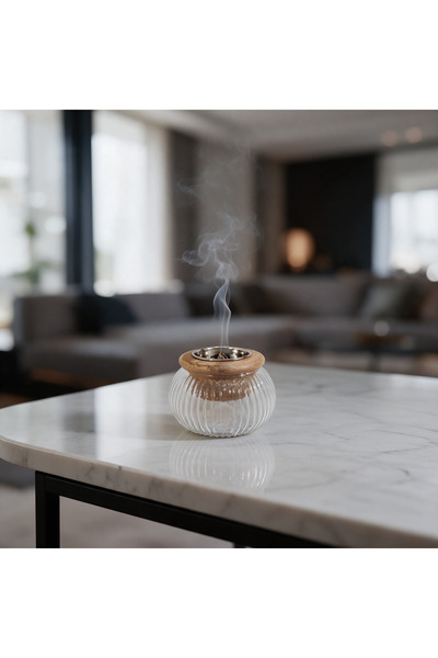 Generic Brand Hindi Incense Burner Clear Glass with Wooden Base