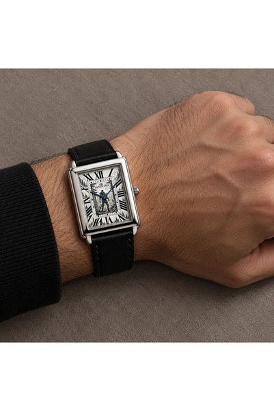 ALSULTAN WATCH ساعة داينج لايت – تصميم مستوحى من Dying Light – ساعة يد مستطيلة بإطار فضي وسوار أسود