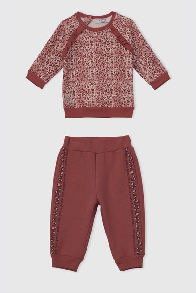 Panço Girls' Burgundy 2-Piece Top and Bottom Set with Brushed Inside Trim