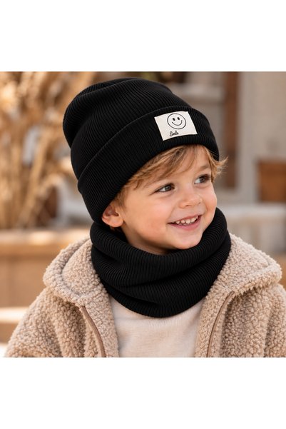 ygz junior Stretchy Ribbed Knit Scarf and Beanie Set
