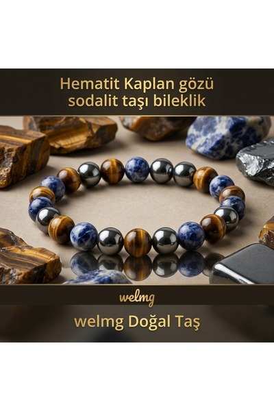 welmg Sodalite, Tiger's Eye, and Hematite Bracelet