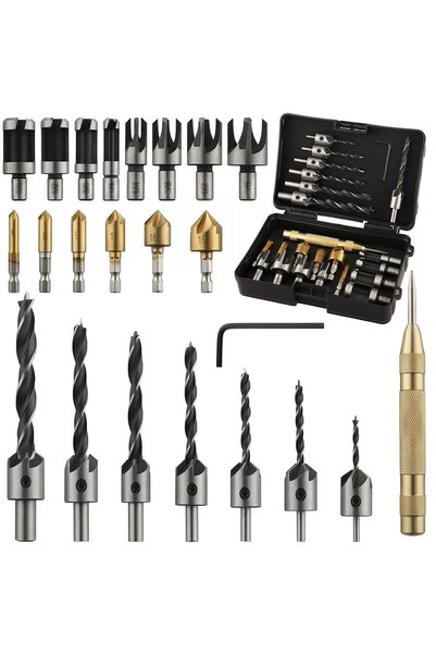 GENERAL Rocaris 23-Pack Woodworking Chamfer Drilling Tool, 6pcs 1/4" Hex 5 Fl...