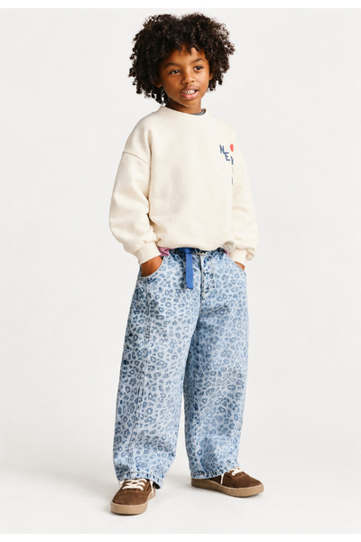 hety Pantaloni de blugi baggy unisex, cu model de leopard și imprimeu leopard