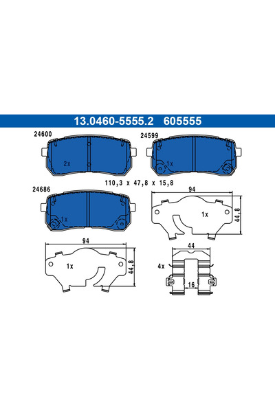 Ate Set plăcuțe de frână, frână pe disc 13.0460-5555.2