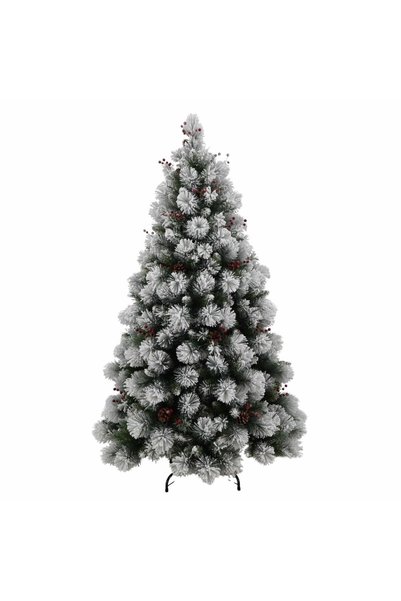 OEM Brad Artificial Nins de Craciun cu Conuri si Fructe Rosii, 210 cm, 3 Sect...