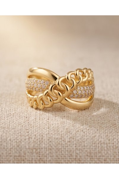 XUPING JEWELRY LUXURY LAYERED MONACO-STYLE RING WITH ZIRCONIA STONES