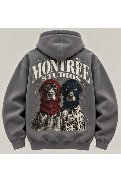MONTREE Unisex 3 Thread Threaded 100% Cotton Oversize Hooded Printed Sweatshirt