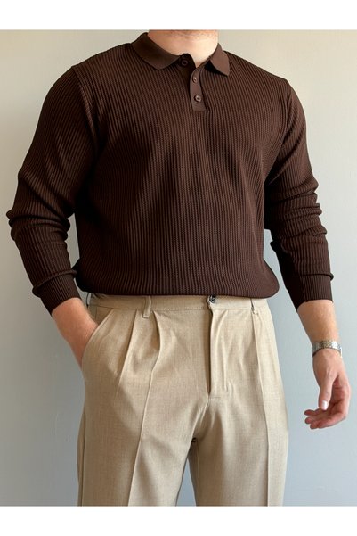 HAVANNA Men's Textured Polo Collar Button-Down Knit Sweater