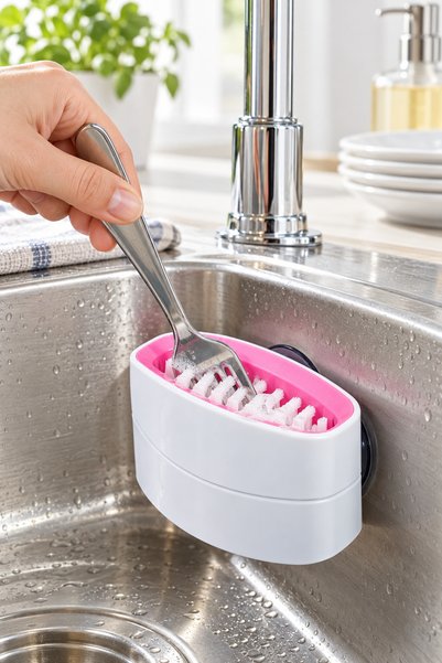 Yenilig Set of 4 Sink-Side Dishwashing Brushes – Compact Design with Suction ...