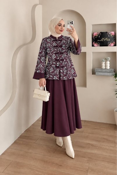 BLUSS Set pentru femei NEBULA: jachetă cu guler înalt, cu nasturi, cu model S...