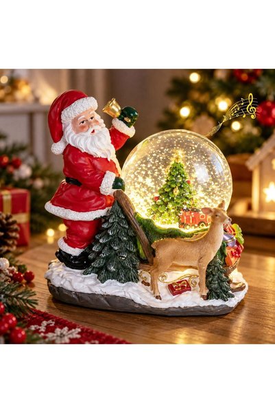 OEM Коледна музикална снежна топка с шейна, Дядо Коледа и LED осветление 11x1...