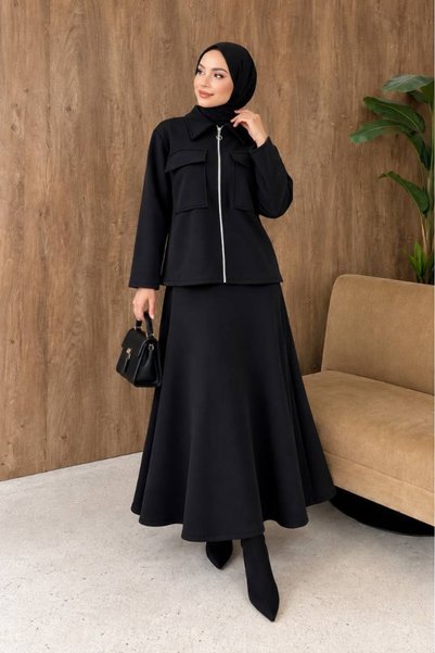 BLUSS Set de două piese pentru femei MIDNIGHT: sacou cu guler de cămașă, cu d...