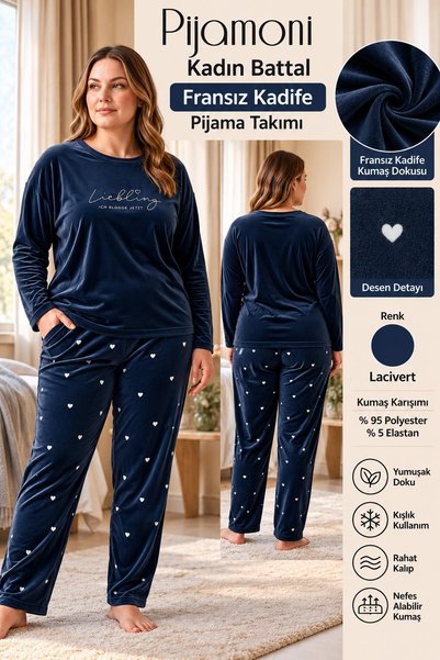 Pijamoni Set de pijamale din catifea franceză pentru femei, model Battal, 423...