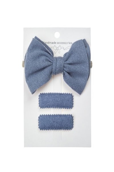ddaniela Dianna Ribbon Bow Headband Set with Clips For Babies and Girls - Blue