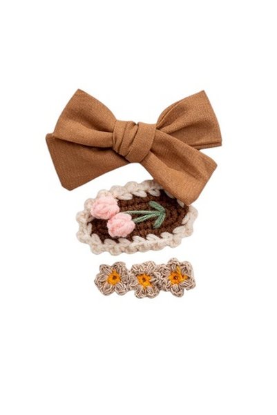 ddaniela Angela Ribbon Bow Clip Set For Babies and Girls - Brown
