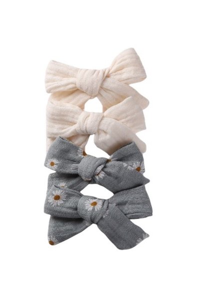 ddaniela Adella Ribbon Bow Clip Set For Babies and Girls - Cream & Blue