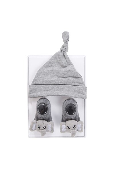 Bambimici Little Champ Baby Knot Hat & Elephant Socks Set - Gray – Grey
