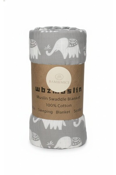 Bambimici Essentials Muslin Swaddle Blanket - Elephant