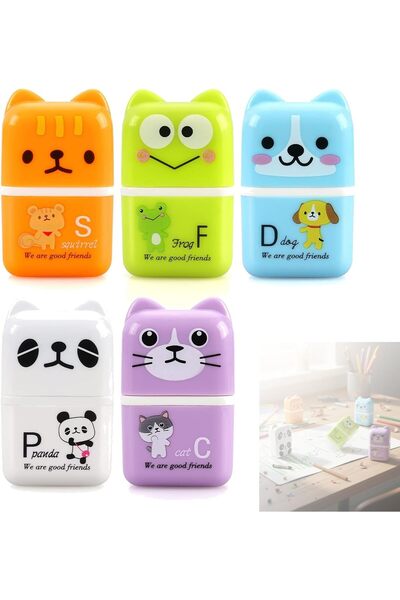 TERRIFI Erasers for Kids, 5 Pack Cute Pencil Rubber Erasers with Protective C...
