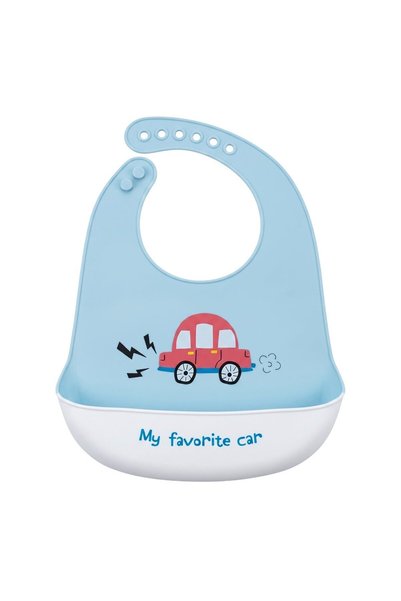 Bambimici My Favorite Car Silicone Bib - Red Car Graphic – Blue