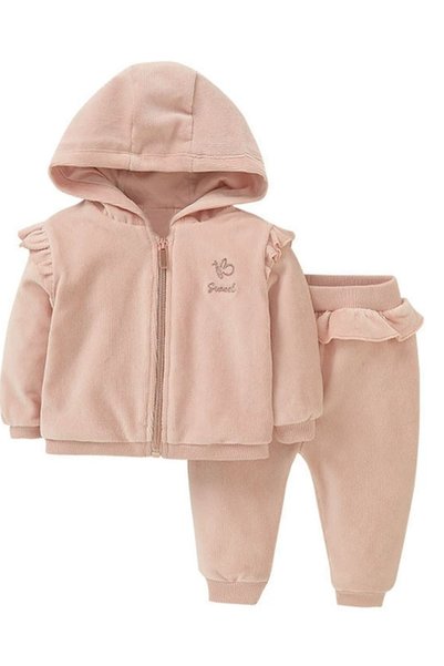 Bambimici Baby Winter Hooded Outfit Set with Jacket and Pants Pink