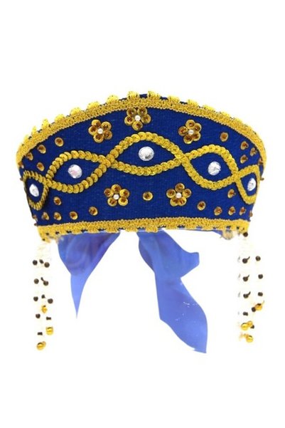 ddaniela Women's Traditional Headdress Kokoshnik - Blue with Gold braid and b...