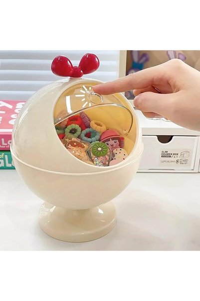 NALACAL Multi-Functional Spherical Storage Box - Cute Beige Vanity Organizer ...