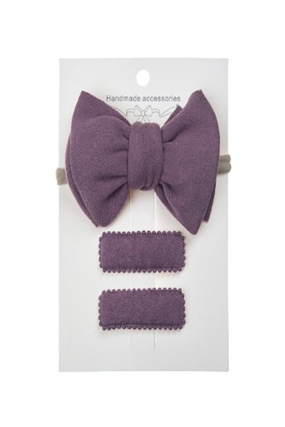 ddaniela Dianna Ribbon Bow Headband Set with Clips For Babies and Girls - Purple