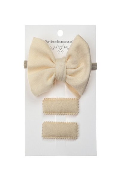 ddaniela Dianna Ribbon Bow Headband Set with Clips For Babies and Girls - Cream
