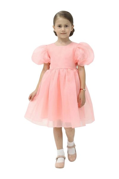 ddaniela Tulle Volume Dress Pink with Green Bow