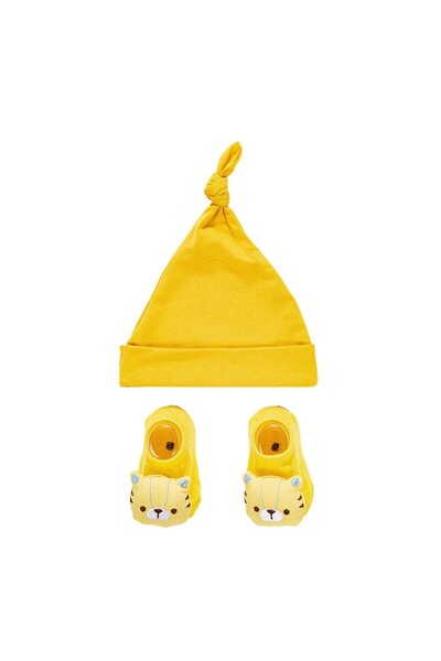 Bambimici Little Champ Baby Knot Hat & Tiger Blue Socks Set - Yellow