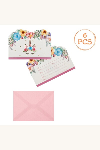 Comerivo Set 6 invitatii unicorn cu folie pentru petrecerea fetitei, plicuri ...