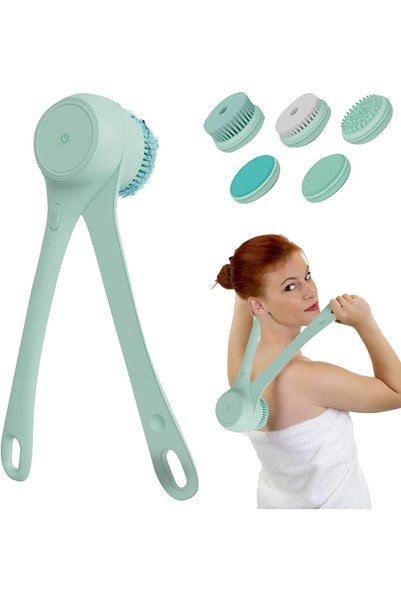 AZONEE Dual Handle Bath Brush with 5 Interchangeable Heads, Rechargeable Elec...