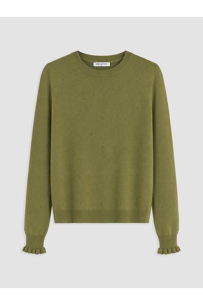 LC Waikiki Nevavm Lcw Comfort Green Knitwear Embroidered Oval Collar Women's ...