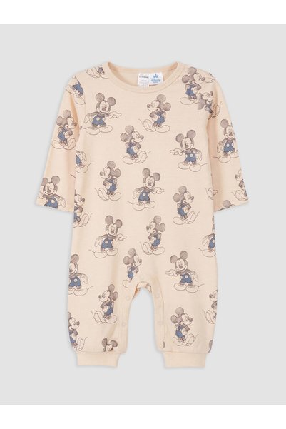 LC Waikiki NEVAVM Farkıyla LCW baby Bej Mickey Mouse Baskılı Erkek Bebek Tulum