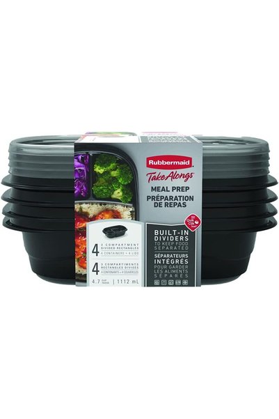 RUBBERMAID TakeAlongs Divided Food Storage Containers, 4.7 Cup, 4-Pack, BPA-F...