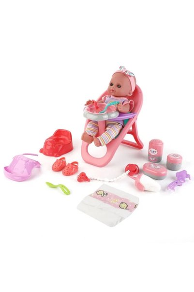 UnderShop Set Scaun de Masa cu Papusa Bebelus Sunete & Accesorii