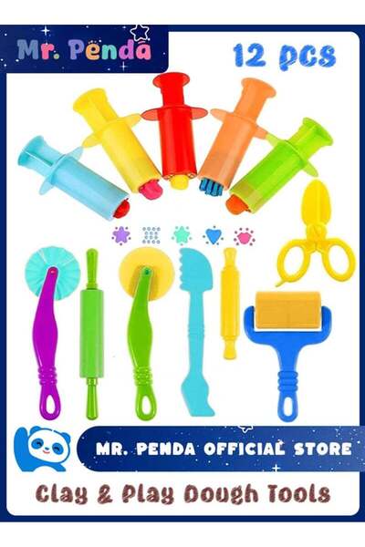 Mr. Penda 12 PCS Play Dough Tools Kit with Dough Extruders, Dough Scissors, P...