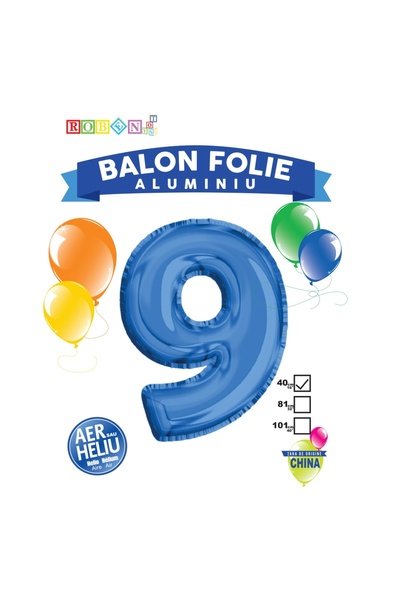 OEM Balon folie număr 9, albastru, 40 cm, set de 10